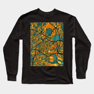 Los Angeles Map Pattern in Orange & Teal Long Sleeve T-Shirt